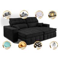 Sofá Retrátil e Reclinável 2,00m Molas Ensacadas e Costura Tripla Cama inBox Japão Velusoft Preto - 3