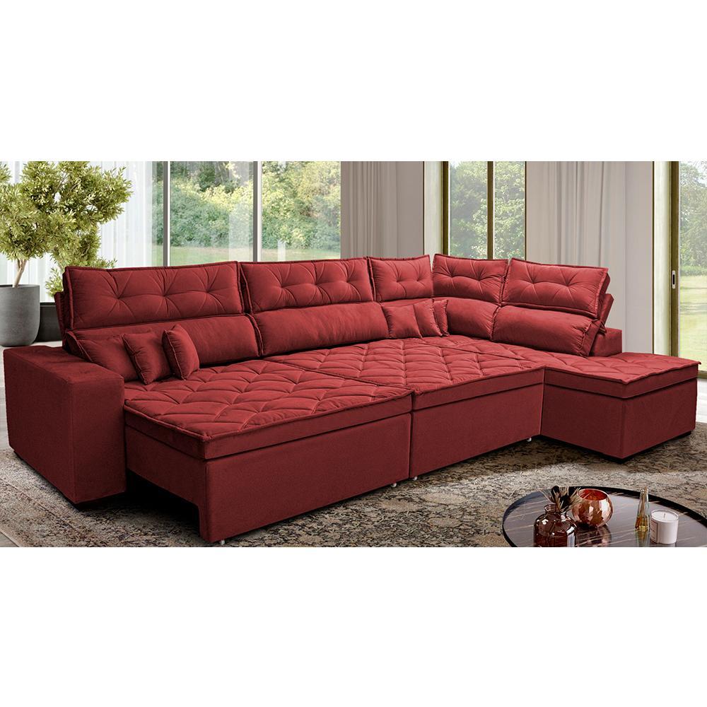 Sofá de Canto Retrátil e Reclinável Direito 3,40x2,36m Molas Cama inBox Espanha Velusoft Vermelho - 1