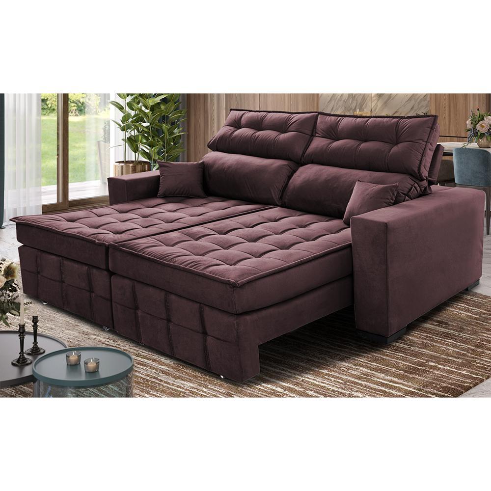 Sofá Retrátil e Reclinável 2,00m Molas Ensacadas e Costura Tripla Cama inBox Japão Velusoft Vinho - 1