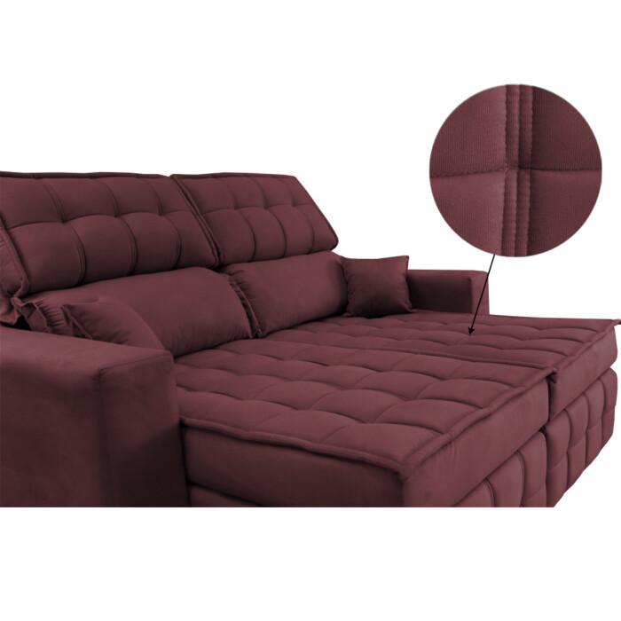 Sofá Retrátil e Reclinável 2,00m Molas Ensacadas e Costura Tripla Cama inBox Japão Velusoft Vinho - 4