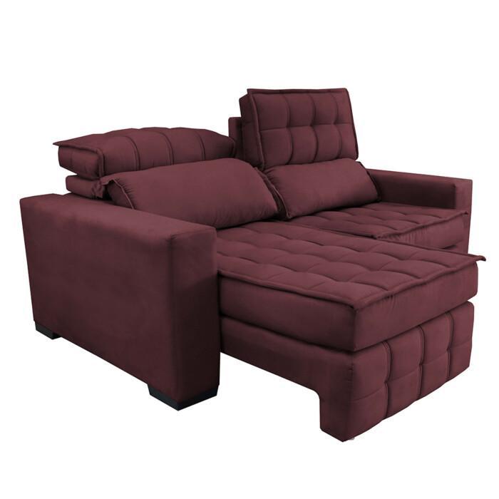 Sofá Retrátil e Reclinável 2,00m Molas Ensacadas e Costura Tripla Cama inBox Japão Velusoft Vinho - 7