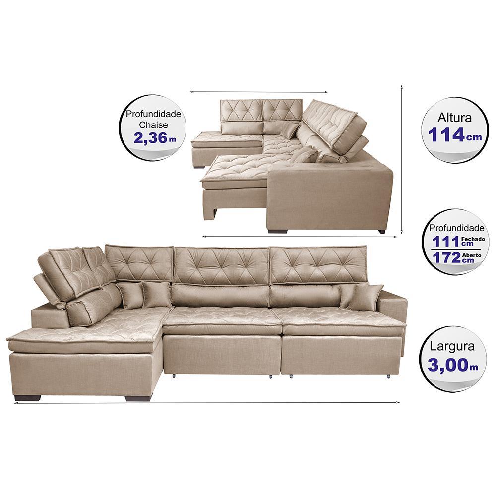 Sofá de Canto Retrátil e Reclinável Esquerdo 3,00x2,36m Molas Cama inBox Espanha Velusoft Bege - 2