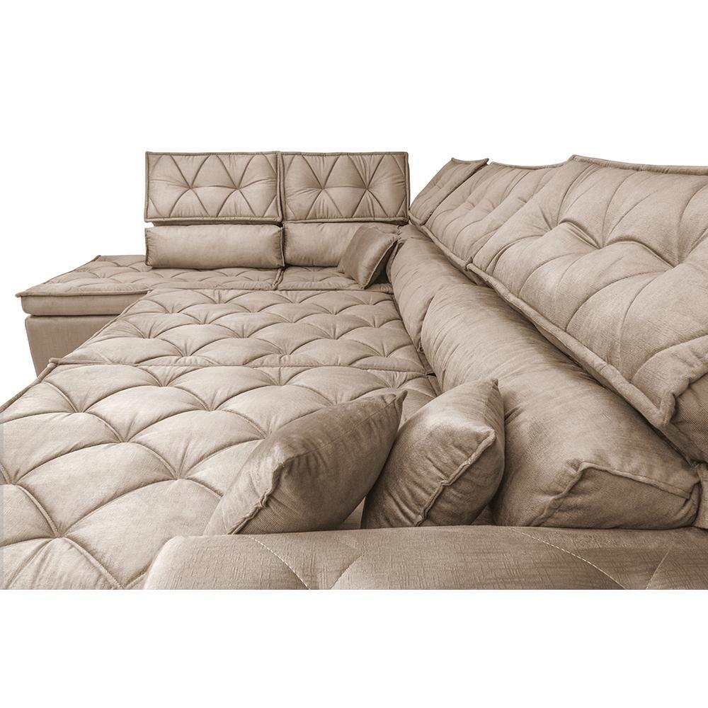 Sofá de Canto Retrátil e Reclinável Esquerdo 3,00x2,36m Molas Cama inBox Espanha Velusoft Bege - 4