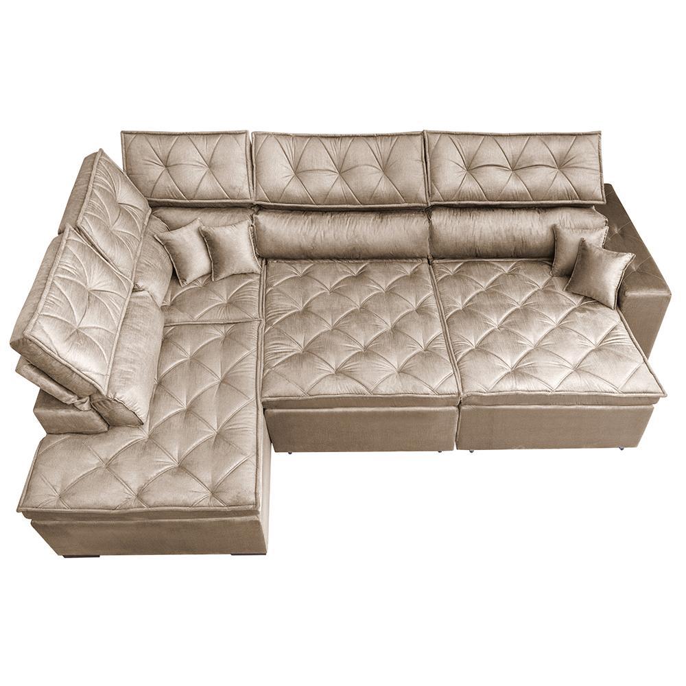 Sofá de Canto Retrátil e Reclinável Esquerdo 3,00x2,36m Molas Cama inBox Espanha Velusoft Bege - 5