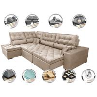 Sofá de Canto Retrátil e Reclinável Esquerdo 3,00x2,36m Molas Cama inBox Espanha Velusoft Bege - 3