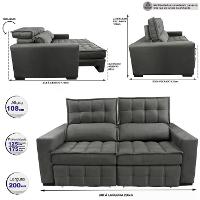 Sofá Retrátil e Reclinável 2,00m Molas Ensacadas e Costura Tripla Cama inBox Japão Velusoft Cinza - 2