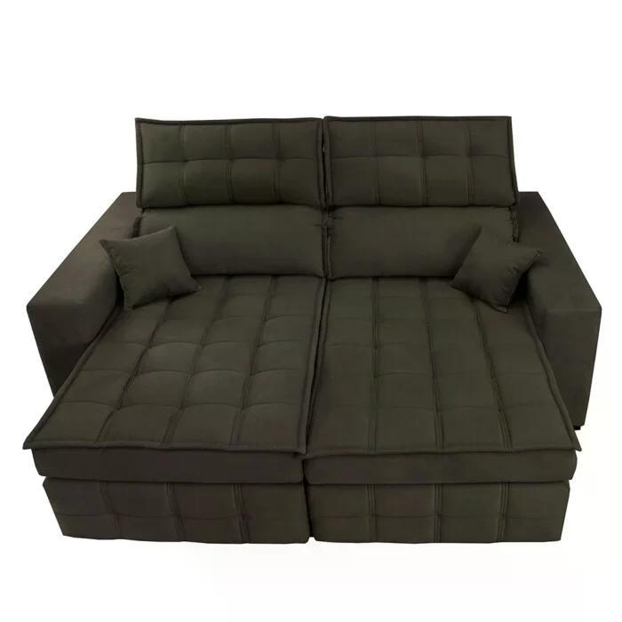 Sofá Retrátil e Reclinável 2,00m Molas Ensacadas e Costura Tripla Cama inBox Japão Velusoft Café - 5