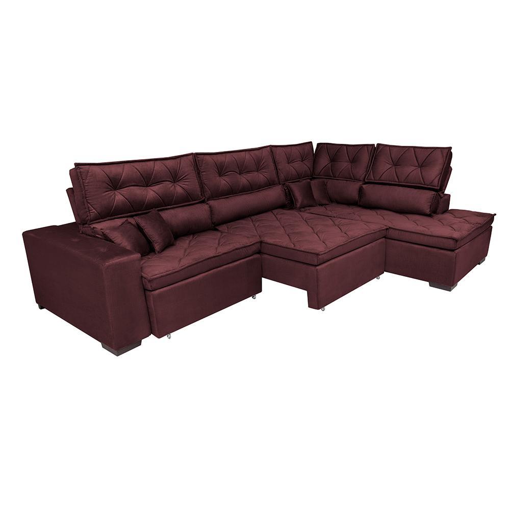 Sofá de Canto Retrátil e Reclinável Direito 3,40x2,36m Molas Cama inBox Espanha Velusoft Vinho - 8