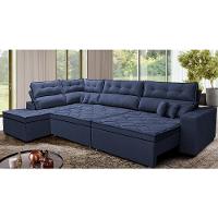 Sofá de Canto Retrátil e Reclinável Esquerdo 3,00x2,36m Molas Cama inBox Espanha Velusoft Azul - 1