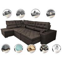 Sofá de Canto Retrátil e Reclinável Esquerdo 3,00x2,36m Molas Cama inBox Espanha Velusoft Café - 3