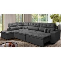 Sofá de Canto Retrátil e Reclinável Esquerdo 3,00x2,36m Molas Cama inBox Espanha Velusoft Cinza - 1