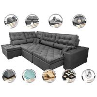 Sofá de Canto Retrátil e Reclinável Esquerdo 3,00x2,36m Molas Cama inBox Espanha Velusoft Cinza - 3