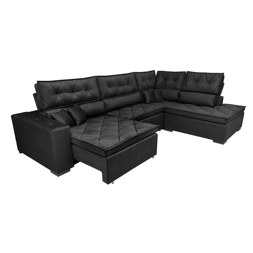 Sofá de Canto Retrátil e Reclinável Direito 3,40x2,36m Molas Cama inBox Espanha Velusoft Preto - 7
