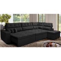 Sofá de Canto Retrátil e Reclinável Direito 3,40x2,36m Molas Cama inBox Espanha Velusoft Preto - 1