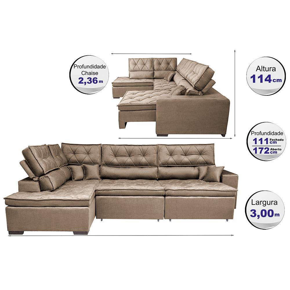 Sofá de Canto Retrátil e Reclinável Esquerdo 3,00x2,36m Molas Cama inBox Espanha Velusoft Castor - 2