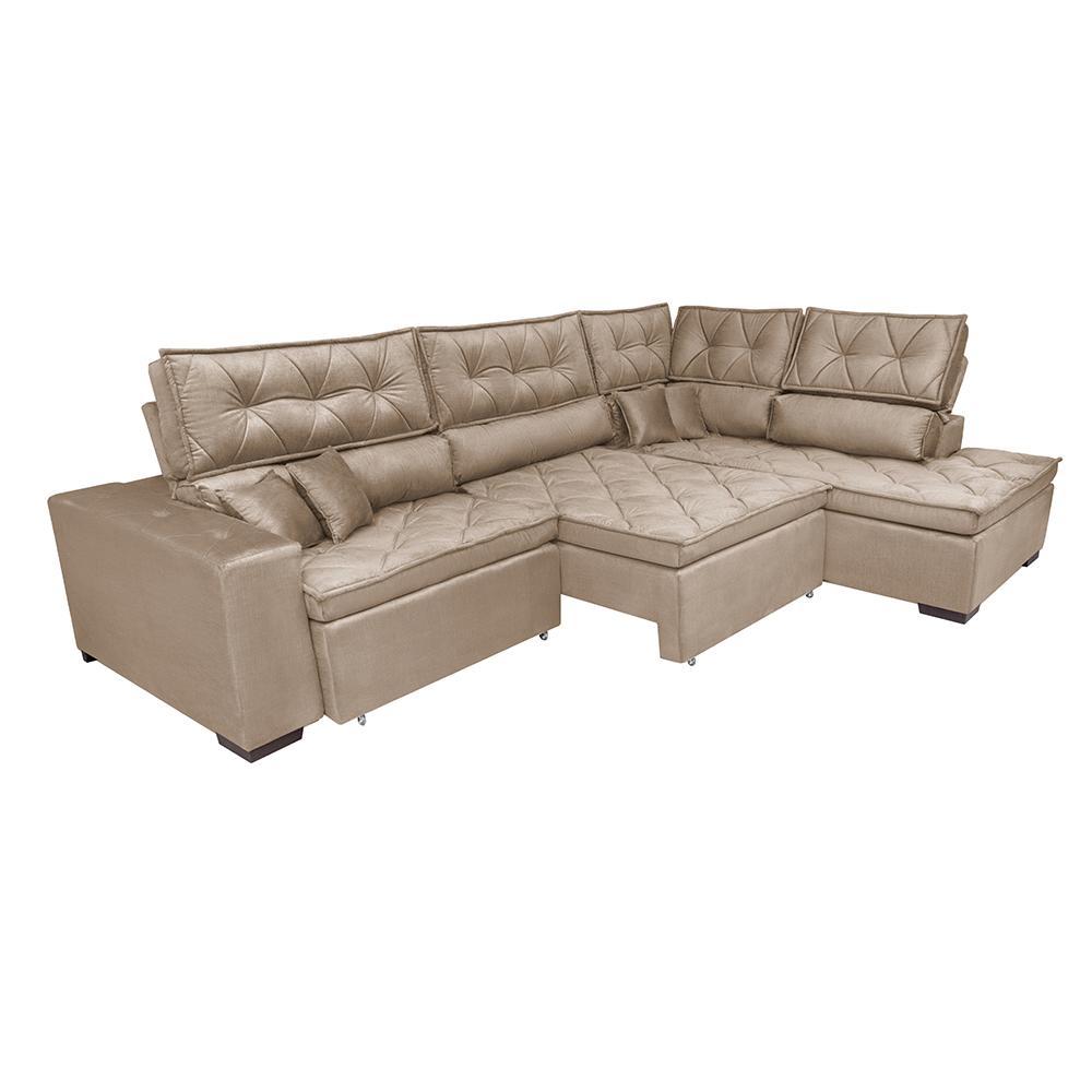 Sofá de Canto Retrátil e Reclinável Direito 3,40x2,36m Molas Cama inBox Espanha Velusoft Bege - 8