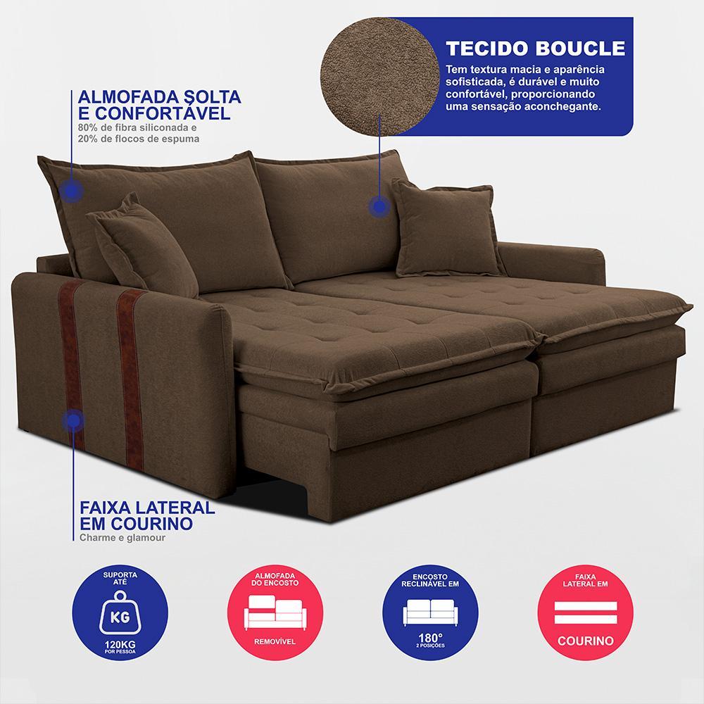 Sofá Baú Sem Caixa Retrátil 2,00m SoftGel Bonnie Boucle Marrom Cama inBox - 3