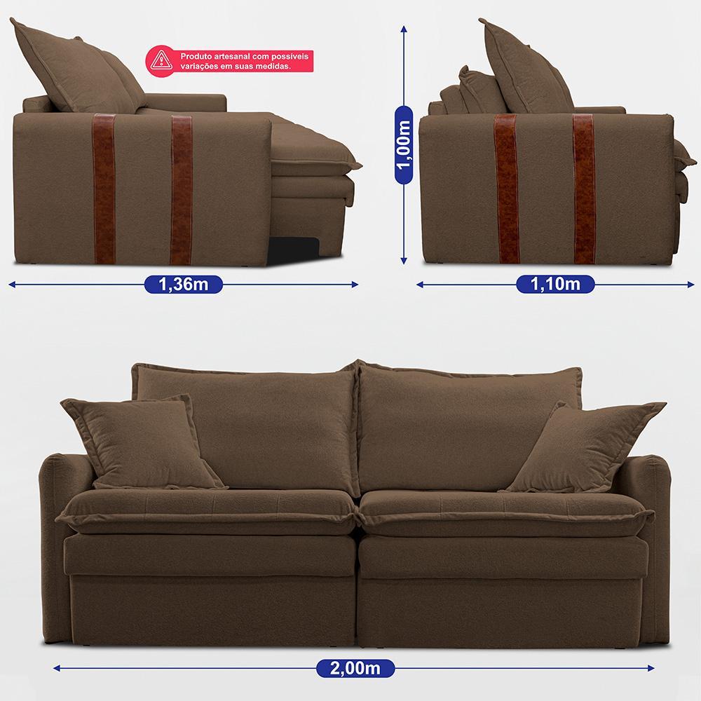 Sofá Baú Sem Caixa Retrátil 2,00m SoftGel Bonnie Boucle Marrom Cama inBox - 4