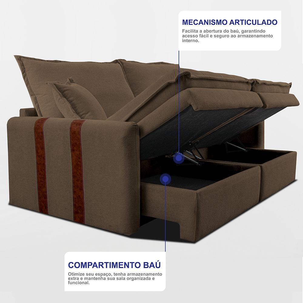 Sofá Baú Sem Caixa Retrátil 2,00m SoftGel Bonnie Boucle Marrom Cama inBox - 6