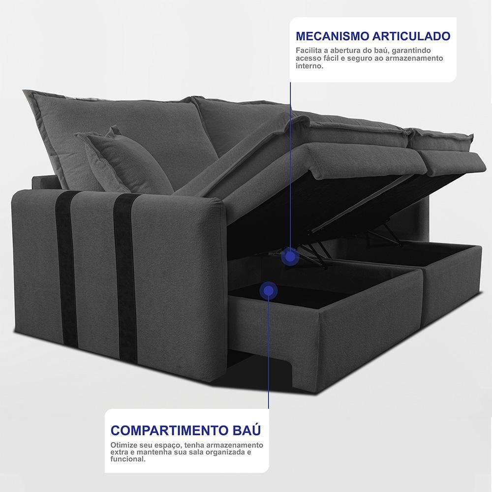 Sofá Baú Sem Caixa Retrátil 2,00m SoftGel Bonnie Boucle Cinza Escuro Cama inBox - 6