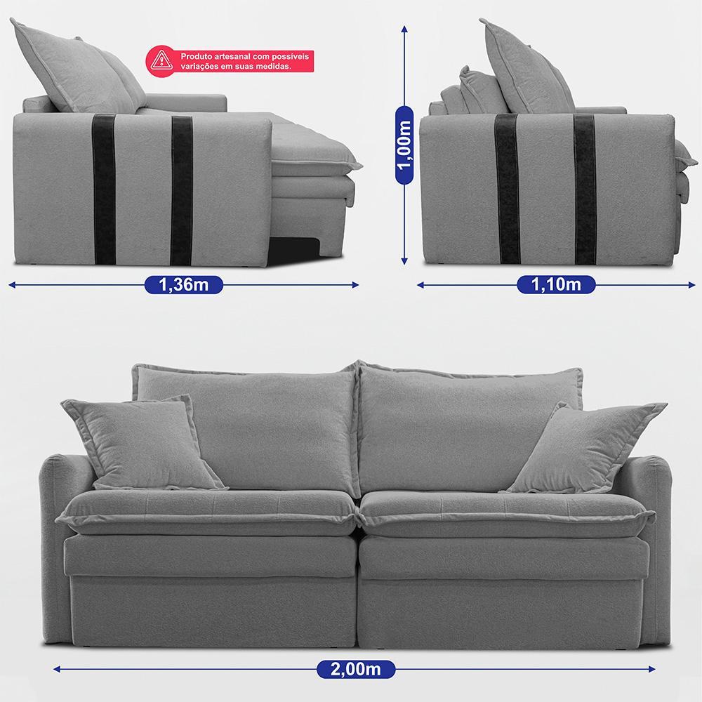 Sofá Baú Sem Caixa Retrátil 2,00m SoftGel Bonnie Boucle Cinza Claro Cama inBox - 4