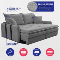 Sofá Baú Sem Caixa Retrátil 2,00m SoftGel Bonnie Boucle Cinza Claro Cama inBox - 3