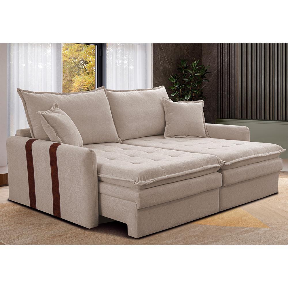 Sofá Baú Sem Caixa Retrátil 2,00m SoftGel Bonnie Boucle Bege Claro Cama inBox - 1