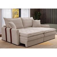 Sofá Baú Sem Caixa Retrátil 2,00m SoftGel Bonnie Boucle Bege Claro Cama inBox - 1