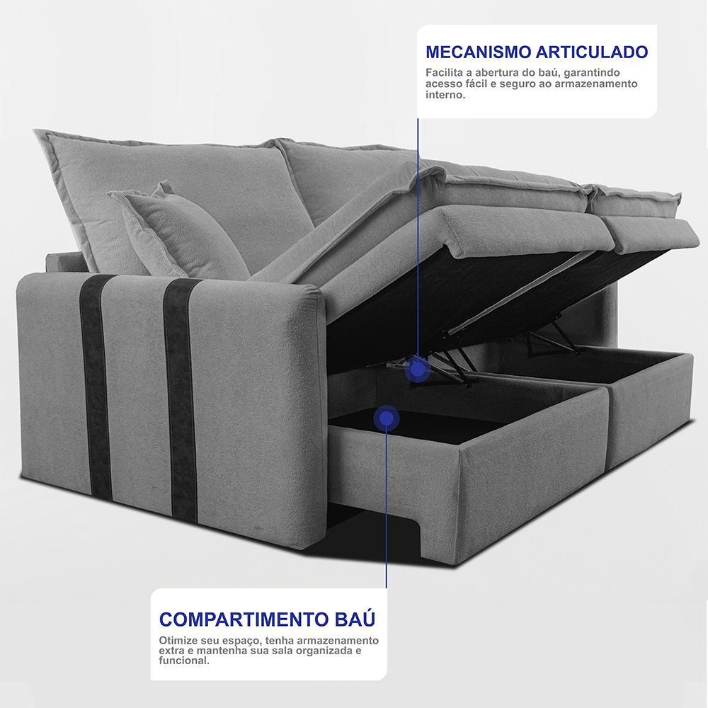 Sofá Baú Sem Caixa Retrátil 1,80m SoftGel Bonnie Boucle Cinza Claro Cama inBox - 6