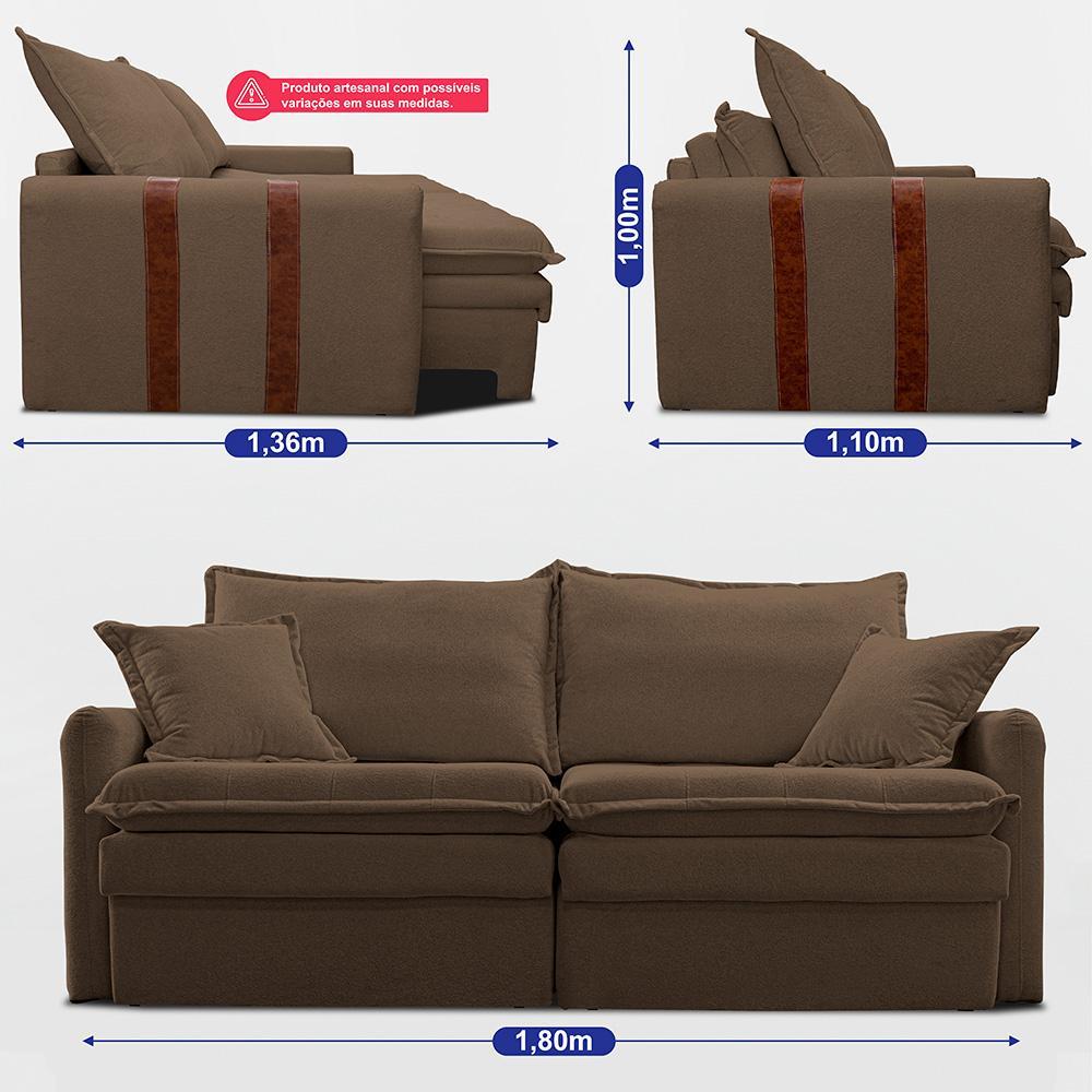 Sofá Baú Sem Caixa Retrátil 1,80m SoftGel Bonnie Boucle Marrom Cama inBox - 4