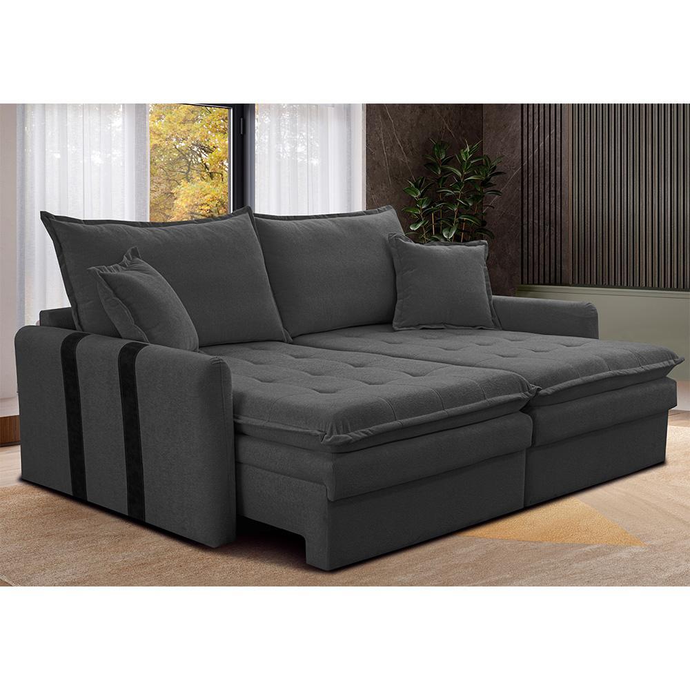 Sofá Baú Sem Caixa Retrátil 1,80m SoftGel Bonnie Boucle Cinza Escuro Cama inBox - 1