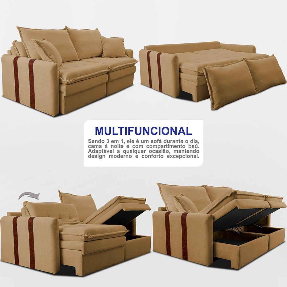 Sofá Baú Sem Caixa Retrátil 1,80m SoftGel Bonnie Boucle Caramelo Cama inBox - 5