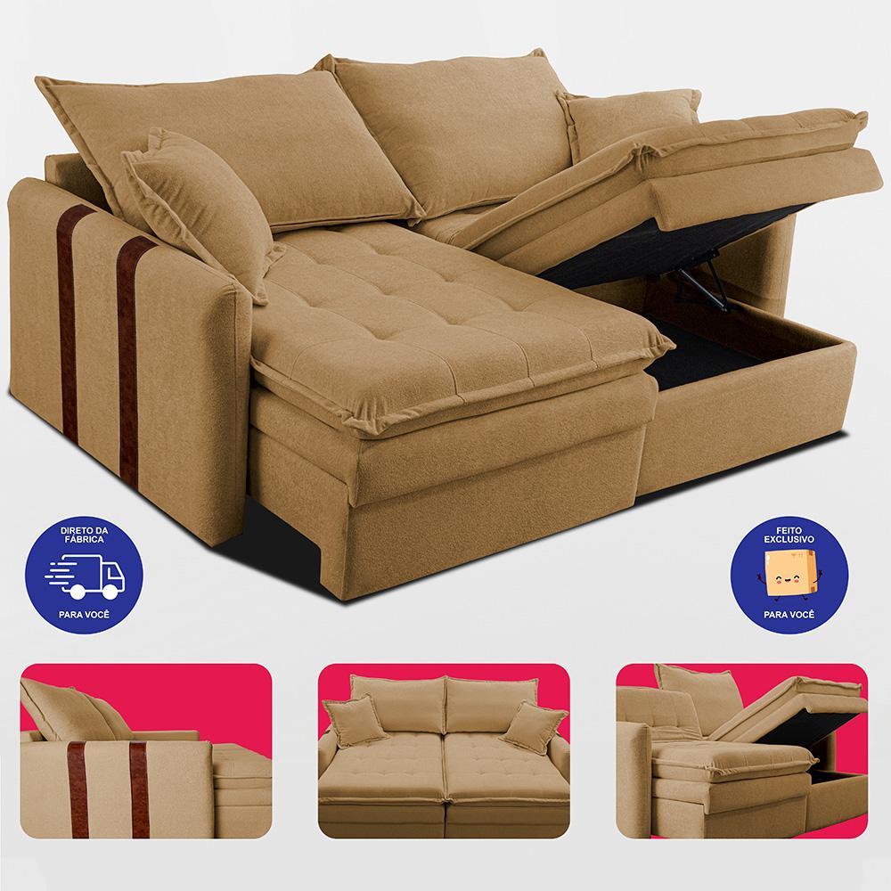 Sofá Baú Sem Caixa Retrátil 1,80m SoftGel Bonnie Boucle Caramelo Cama inBox - 7