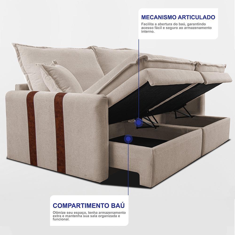 Sofá Baú Sem Caixa Retrátil 1,80m SoftGel Bonnie Boucle Bege Claro Cama inBox - 6