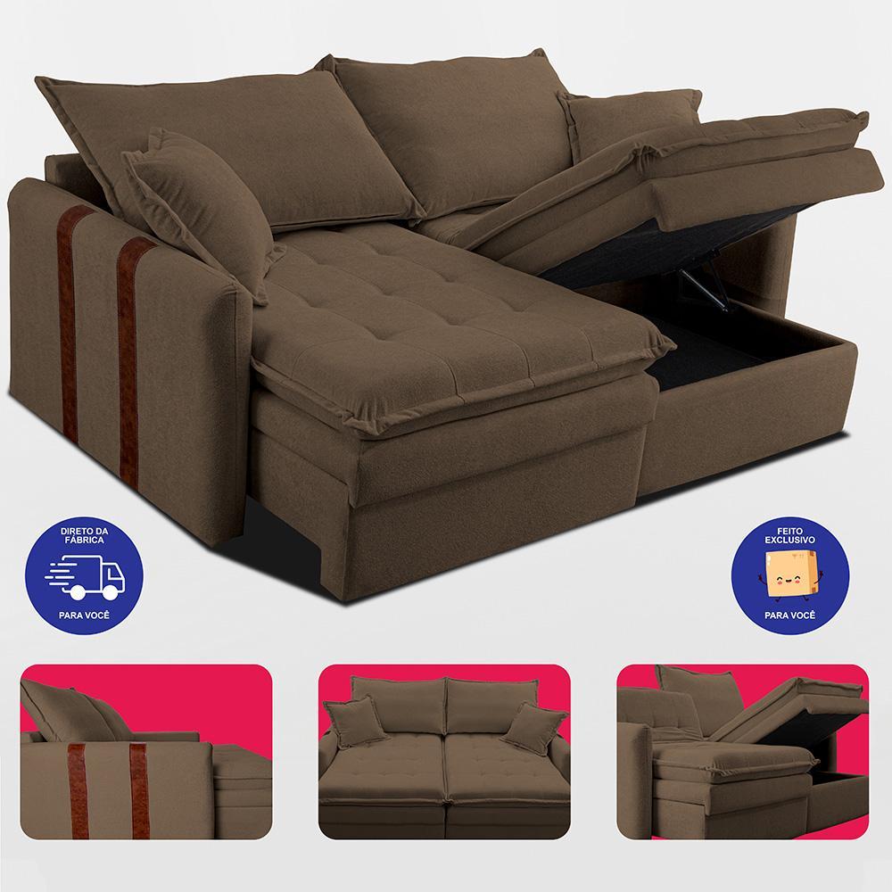 Sofá Baú Sem Caixa Retrátil 1,60m SoftGel Bonnie Boucle Marrom Cama inBox - 7