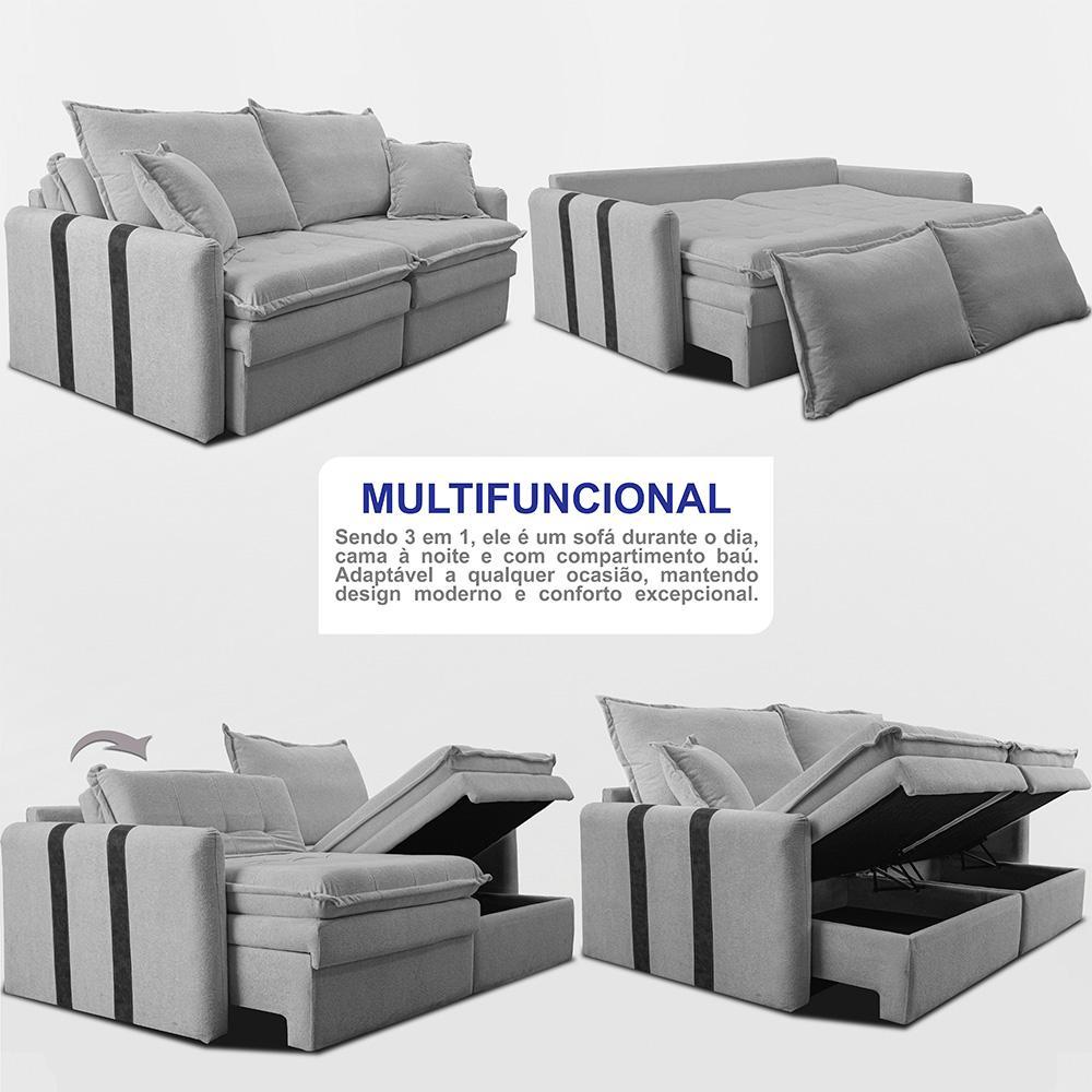 Sofá Baú Sem Caixa Retrátil 1,60m SoftGel Bonnie Boucle Cinza Claro Cama inBox - 5