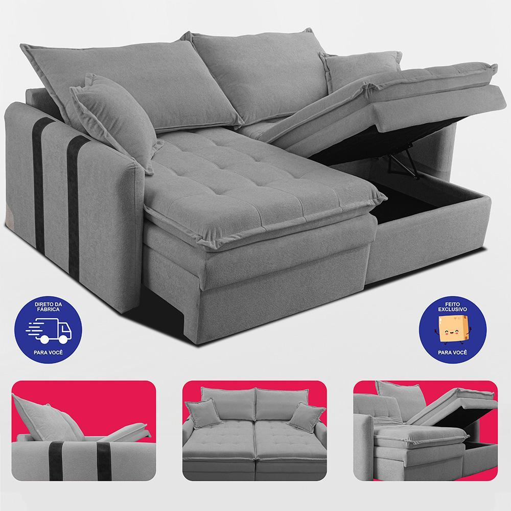 Sofá Baú Sem Caixa Retrátil 1,60m SoftGel Bonnie Boucle Cinza Claro Cama inBox - 7
