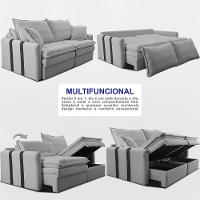 Sofá Baú Sem Caixa Retrátil 1,60m SoftGel Bonnie Boucle Cinza Claro Cama inBox - 5