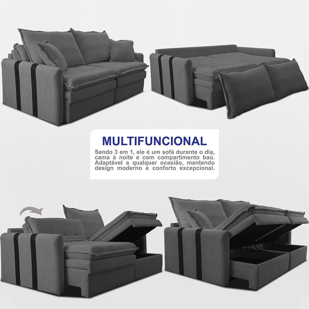 Sofá Baú Sem Caixa Retrátil 1,60m SoftGel Bonnie Boucle Cinza Escuro Cama inBox - 5
