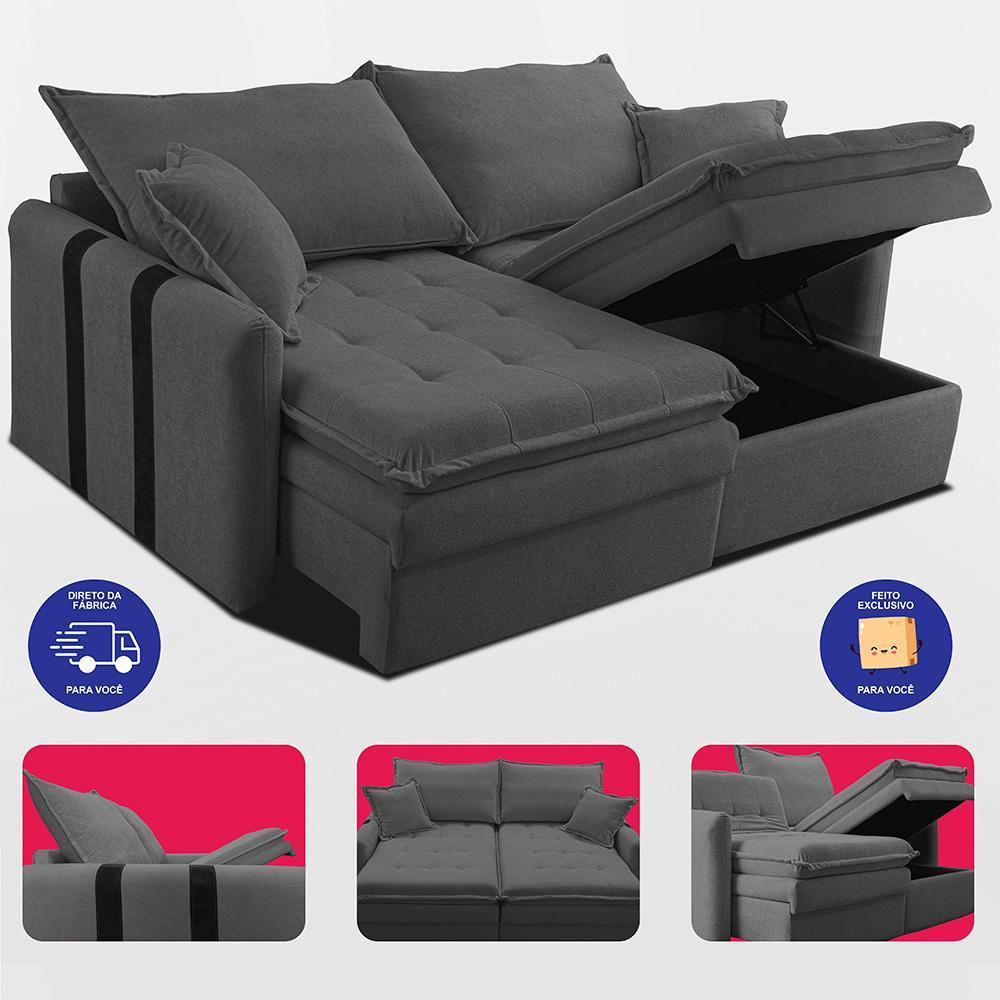 Sofá Baú Sem Caixa Retrátil 1,60m SoftGel Bonnie Boucle Cinza Escuro Cama inBox - 7