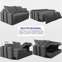 Sofá Baú Sem Caixa Retrátil 1,60m SoftGel Bonnie Boucle Cinza Escuro Cama inBox - 5