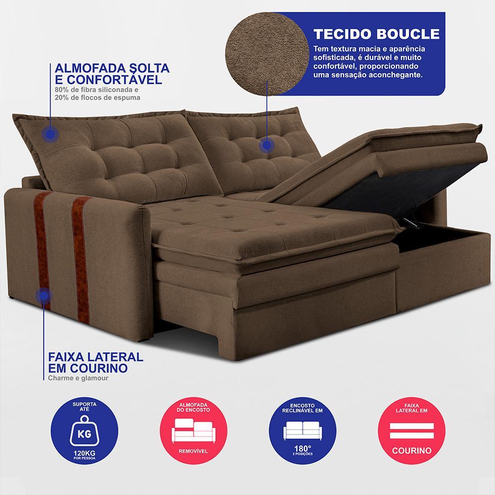 Sofá Baú Sem Caixa Retrátil 1,80m SoftGel Petit Boucle Marrom Cama inBox - 3
