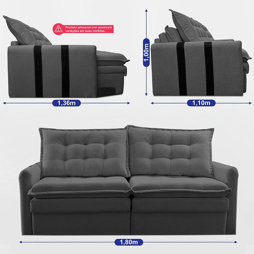 Sofá Baú Sem Caixa Retrátil 1,80m SoftGel Petit Boucle Cinza Escuro Cama inBox - 4