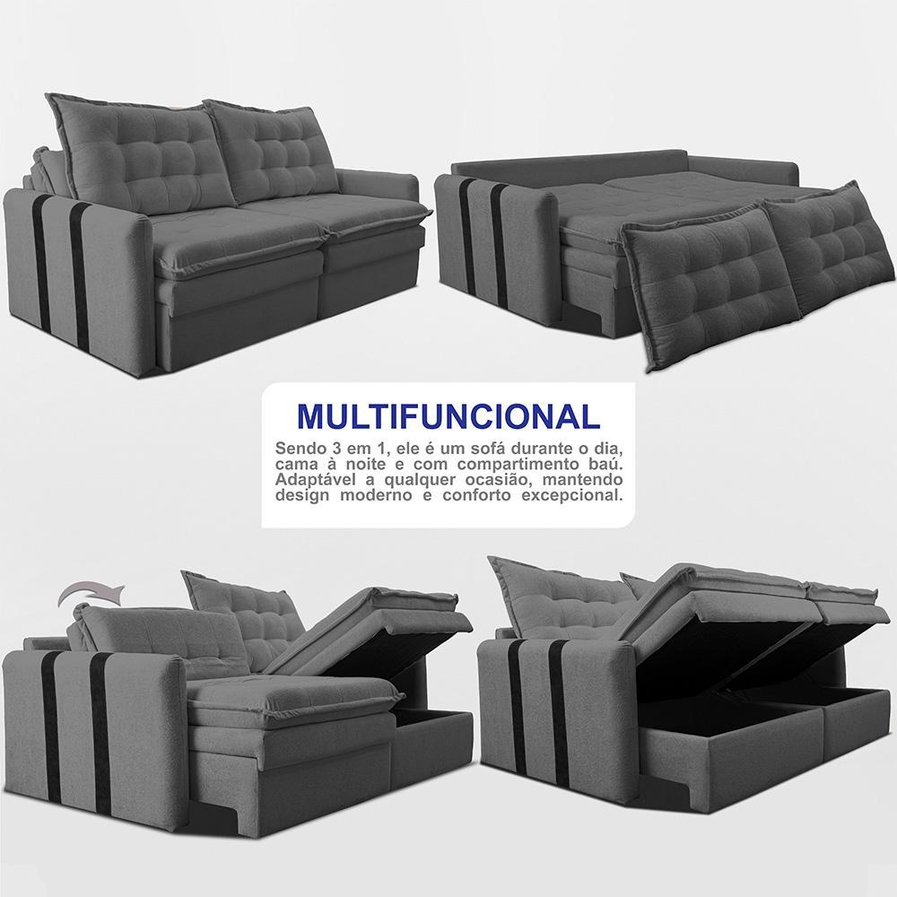 Sofá Baú Sem Caixa Retrátil 1,80m SoftGel Petit Boucle Cinza Escuro Cama inBox - 5