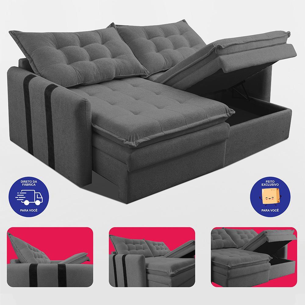 Sofá Baú Sem Caixa Retrátil 1,80m SoftGel Petit Boucle Cinza Escuro Cama inBox - 7