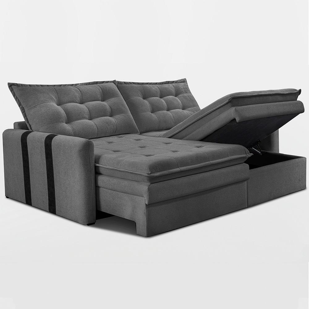 Sofá Baú Sem Caixa Retrátil 1,80m SoftGel Petit Boucle Cinza Escuro Cama inBox - 8