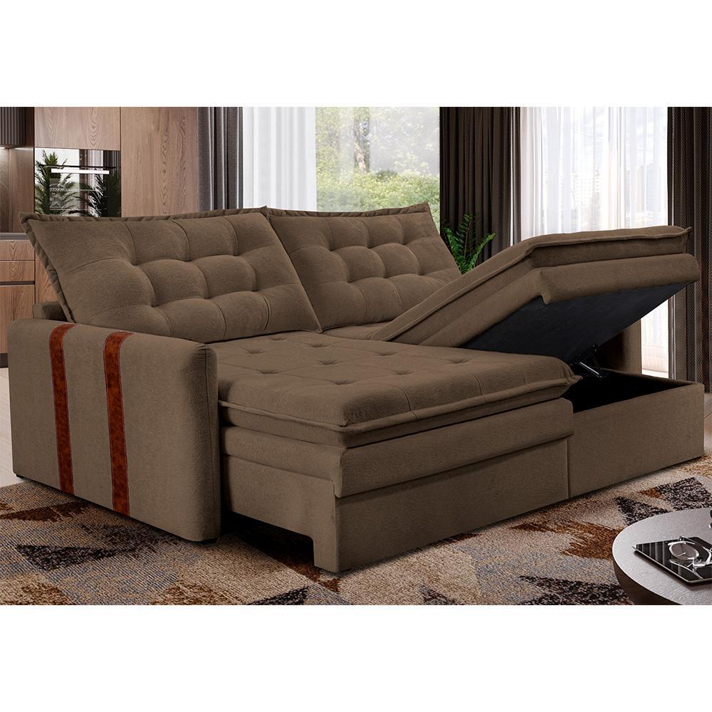 Sofá Baú Sem Caixa Retrátil 1,60m SoftGel Petit Boucle Marrom Cama inBox - 1