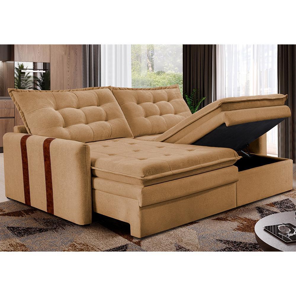 Sofá Baú Sem Caixa Retrátil 1,60m SoftGel Petit Boucle Caramelo Cama inBox - 1