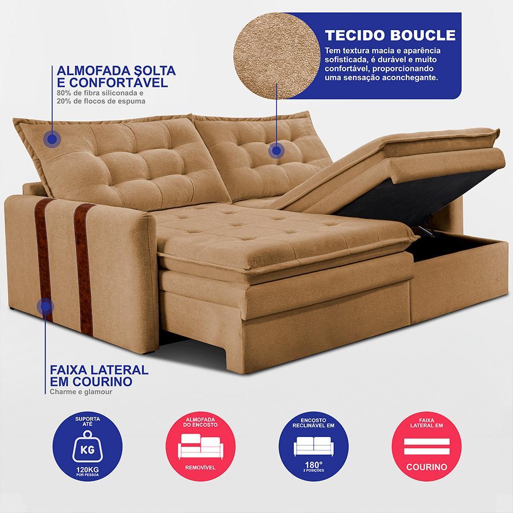 Sofá Baú Sem Caixa Retrátil 1,60m SoftGel Petit Boucle Caramelo Cama inBox - 3