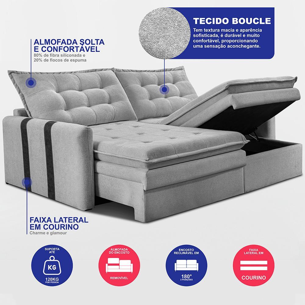 Sofá Baú Sem Caixa Retrátil 1,60m SoftGel Petit Boucle Cinza Claro Cama inBox - 3